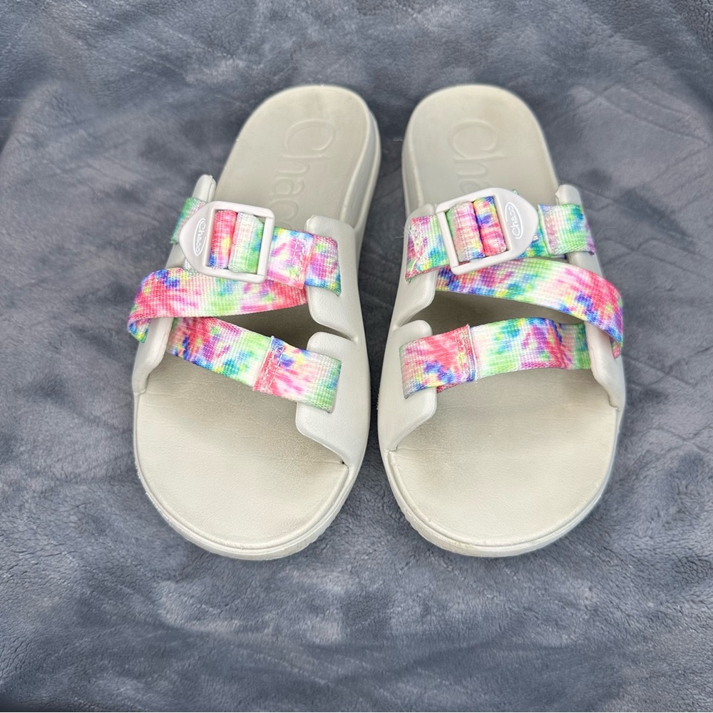 Chaco Chillos Slides-Sandals-Tan-Tye Dye-Girls size 4